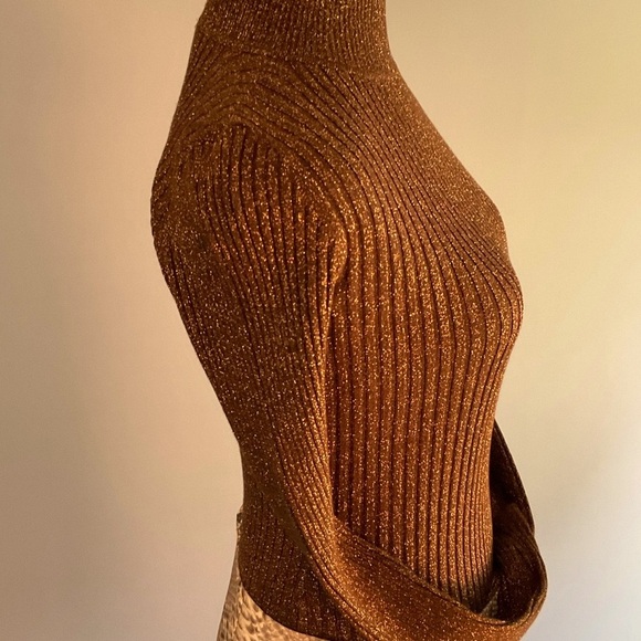 INC Copper Brown Metallic Rib Knit Sweater with Gold Shoulder Buttons NWT - Picture 13 of 16